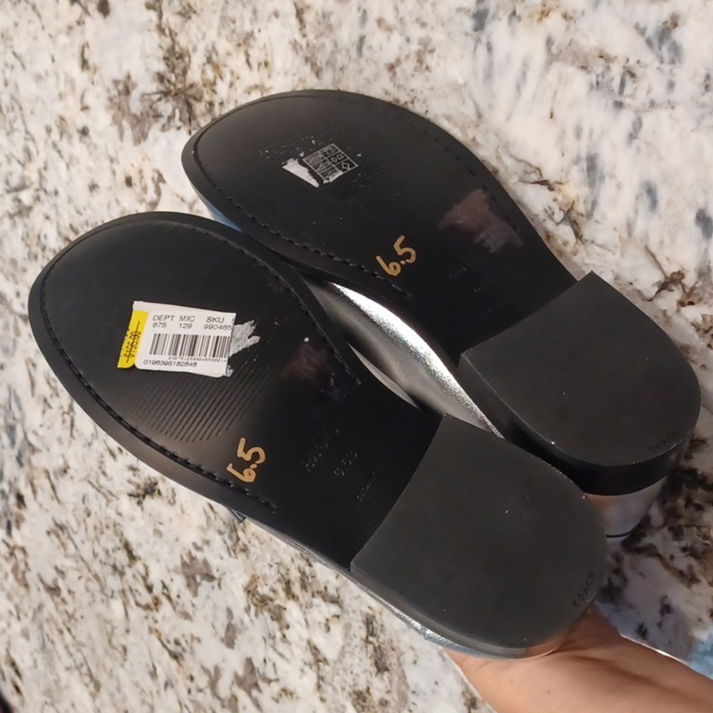 NEW Coach Jolene Silver Metallic Leather Slip On Loafer Size 6.5B - Picture 13 of 16